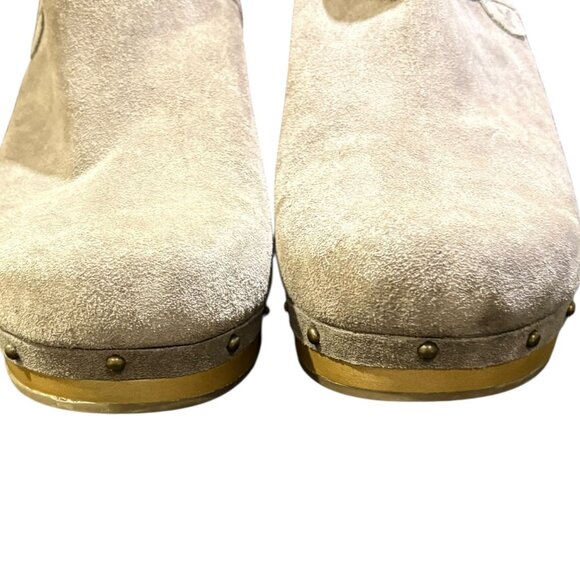 Leather Suede Clogs Slip on Mules Taupe Beige Size 10 - Picture 3 of 11